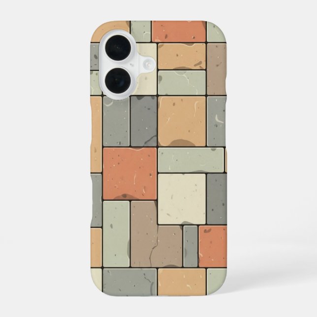 Coque iPhone 16 Conception de carreaux de trottoir rétro (Verso)