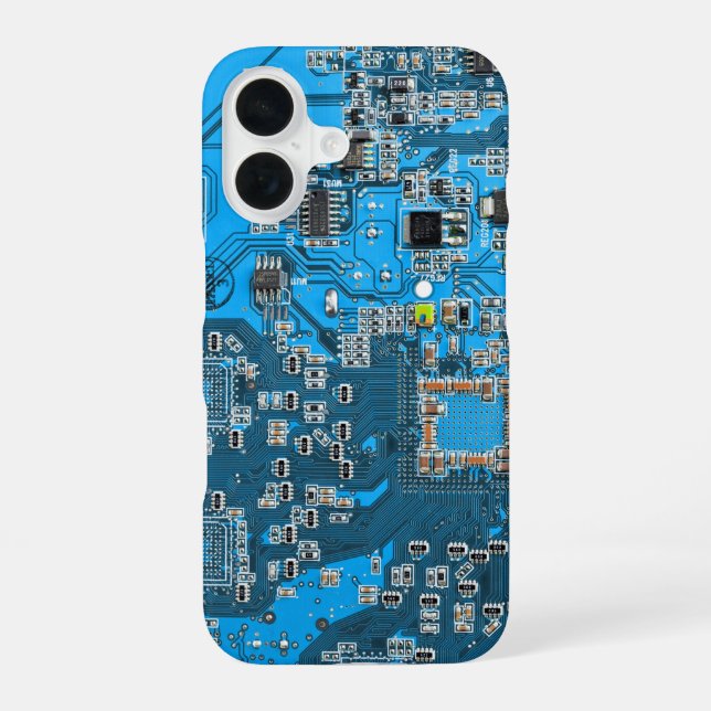 Coque iPhone 16 Conception de carte de circuit imprimé PCB bleue p (Verso)