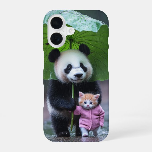 Coque iPhone 16 Conception de chat et de panda (Verso)
