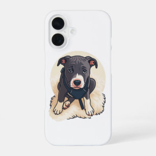 Coque iPhone 16 Conception de dessin animé de chiot Pitbull mignon