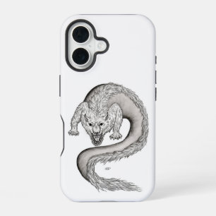 Coque iPhone 16 Conception de dragon loup noir et blanc
