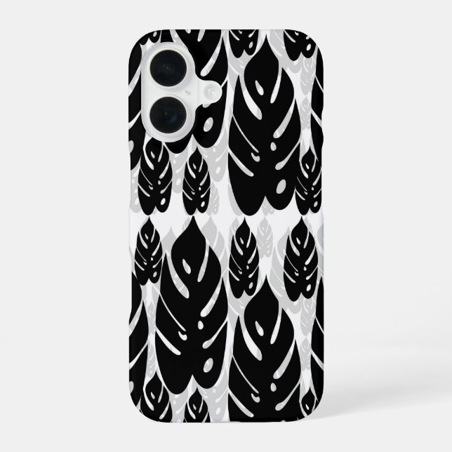 Coque iPhone 16 Conception de feuille noir blanc (Verso)