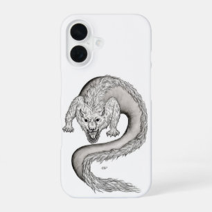 Coque iPhone 16 Conception de loup-dragon noir et blanc