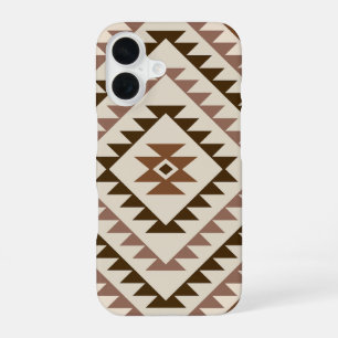 Coque iPhone 16 Conception de motif diamant aztéque Brun+Crème