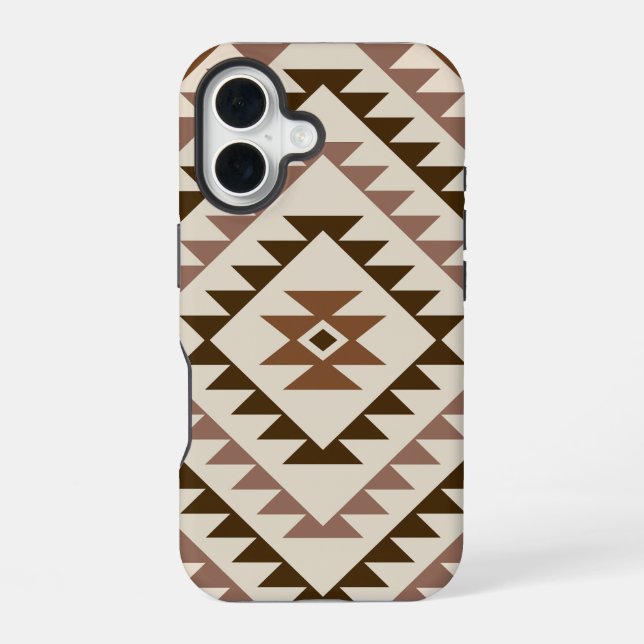 Coque iPhone 16 Conception de motif diamant aztéque marron+crème (Verso)