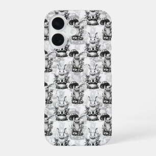 Coque iPhone 16 Conception de motif minimaliste de lapin champigno