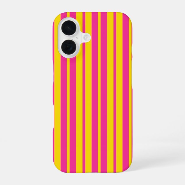 Coque iPhone 16 Conception de motif rayé stylé rose jaune  (Verso)