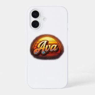 Coque iPhone 16 Conception de nom personnalisé Ava Retro Sunset Vi