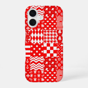 Coque iPhone 16 Conception de patchwork de motifs mixtes rouge bla