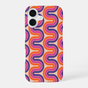 Coque iPhone 16 Conception de vague géométrique rétro colorée