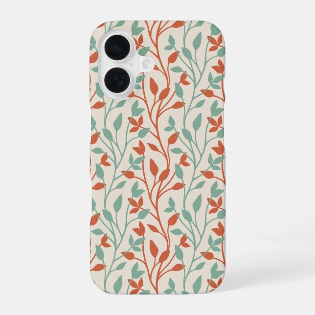 Coque iPhone 16 Conception de vigne botanique moderne orange et sa (Verso)