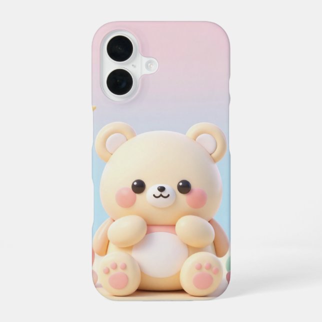 Coque iPhone 16 Conception d'ours mignon kawaii (Verso)