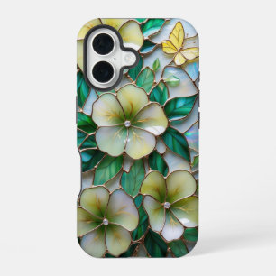 Coque iPhone 16 Conception en verre floral doux jaune et vert