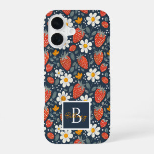 Coque iPhone 16 Conception jolie fraise avec nom personnalisé  