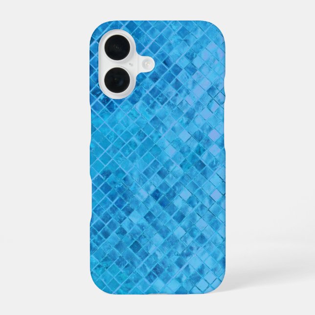 Coque iPhone 16 Conception métallique diamant turquoise (Verso)