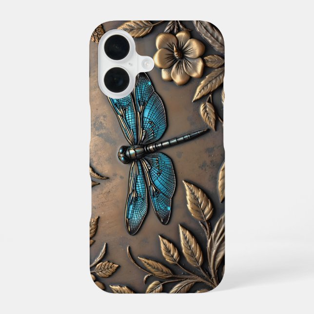 COQUE iPhone 16 CONCEPTION MÉTALLIQUE LIBELLULE BLEUE (Verso)