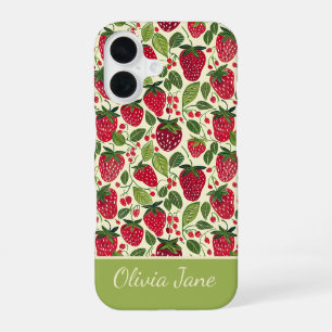 Coque iPhone 16 Conception mignonne de fraise avec nom personnalis