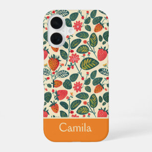 Coque iPhone 16 Conception mignonne de fraise avec nom personnalis