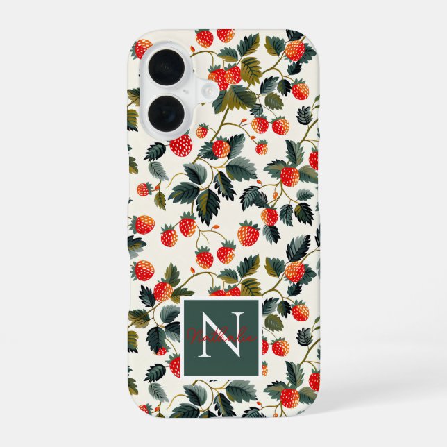 Coque iPhone 16 Conception mignonne de fraise avec nom personnalis (Verso)