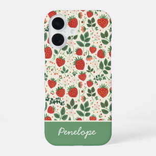 Coque iPhone 16 Conception mignonne de fraise avec nom personnalis