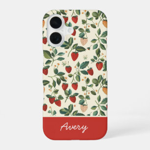 Coque iPhone 16 Conception mignonne de fraise avec nom personnalis