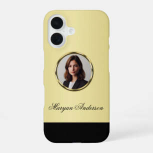 Coque iPhone 16 Conception noir et or, logo ou photo dans un cercl