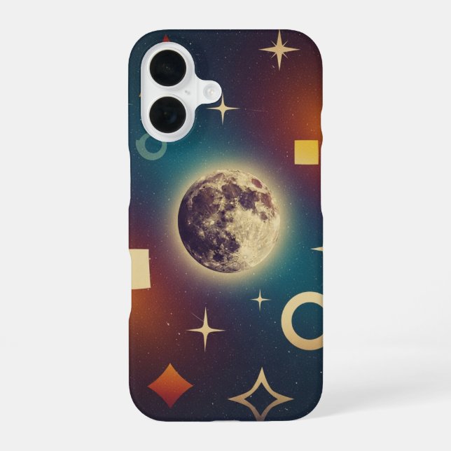 Coque iPhone 16 Conception Rétro Stylisée de la Lune (Verso)