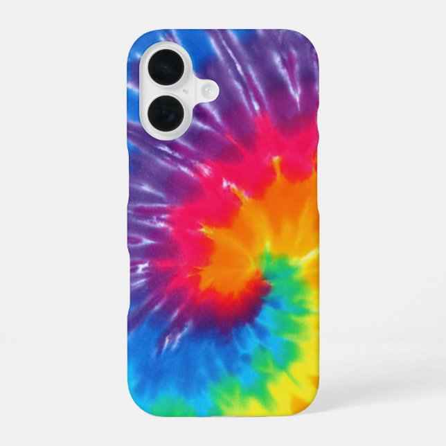 Coque iPhone 16 Conception Tie Dye Rétro Arc-en-ciel Néon (Verso)