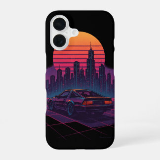 Coque iPhone 16 Conduite à l'horizon néon – Ville rétro vintage Sy