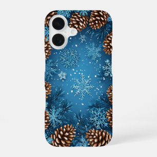 Coque iPhone 16 Cônes de pin festifs et flocons de neige