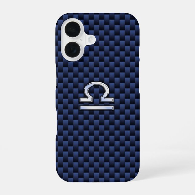Coque iPhone 16 Connexion Libra Zodiac Navy Blue Carbon Fiber (Verso)