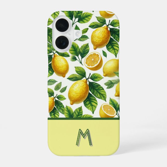 Coque iPhone 16 Cool zesty citrons à motif mongrammé (Verso)