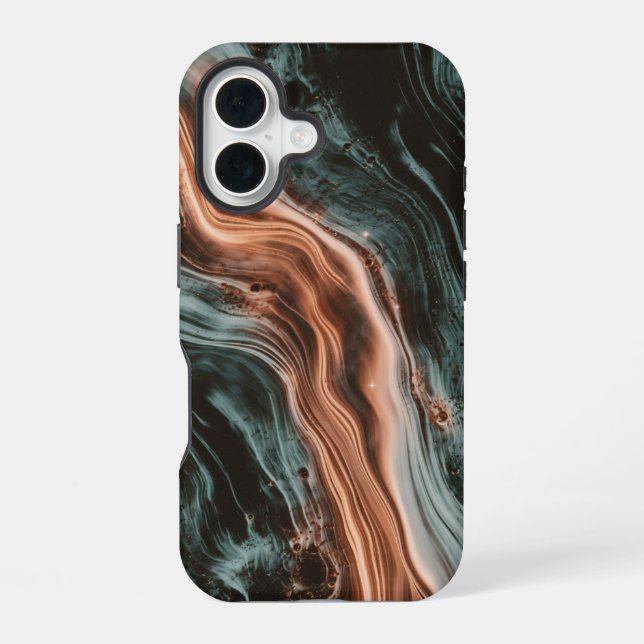 Coque iPhone 16 Copper & Teal Marble Flow (Verso)
