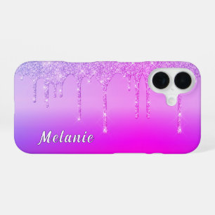 Coque iPhone 16 Coque iphone de néon rose violet avec nom personna