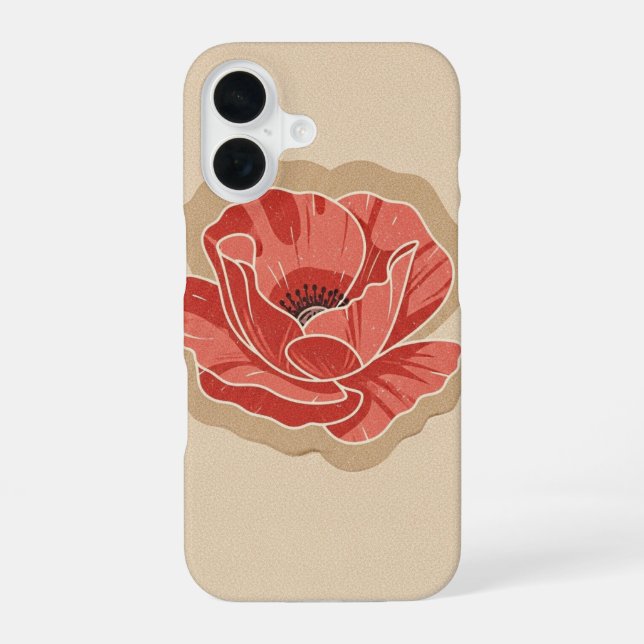 Coque iPhone 16 Coquelicot stylisé vintage (Verso)