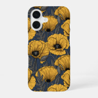 Coquelicots jaunes sur fond bleu marine