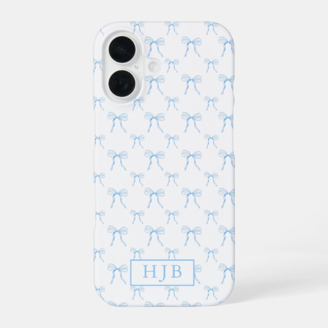 Coque iPhone 16 Coquette Bow Blue Monogramme initial iPhone 16 Coq (Verso)