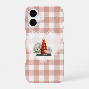 Coque iPhone 16 Coquette Rétro Vintage Animaux Bébé Chat Gingham
