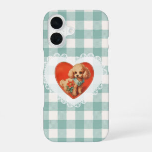 Coque iPhone 16 Coquette Rétro Vintage Animaux Bébés Chien Gingham