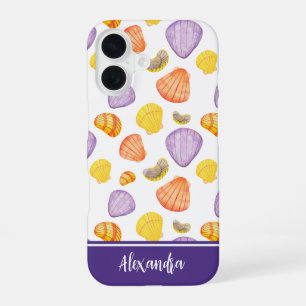 Coque iPhone 16 Coquillages à l'aquarelle avec nom Étui iPhone