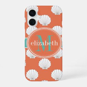 Coque iPhone 16 Coquilles Saint-Jacques Corail Turquoise Blanc Mon