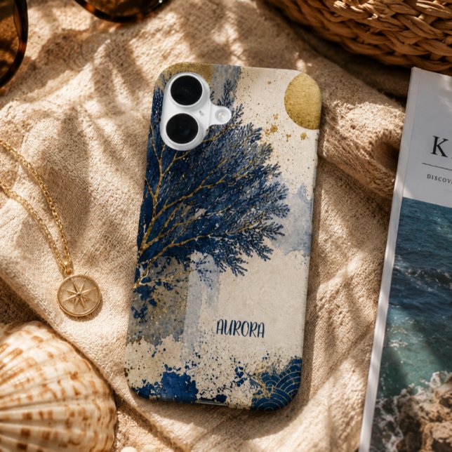 Coque iPhone 16 Corail Bleu Personnalisé  (Créateur téléchargé)