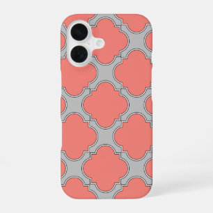 Coque iPhone 16 Corail quatrefeuille et gris