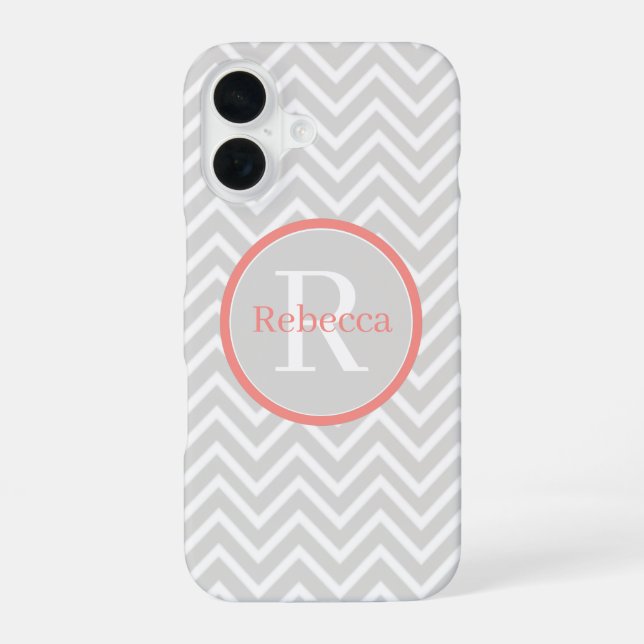 Coque iPhone 16 Coral Chevron Monogram Presque Invisible (Verso)