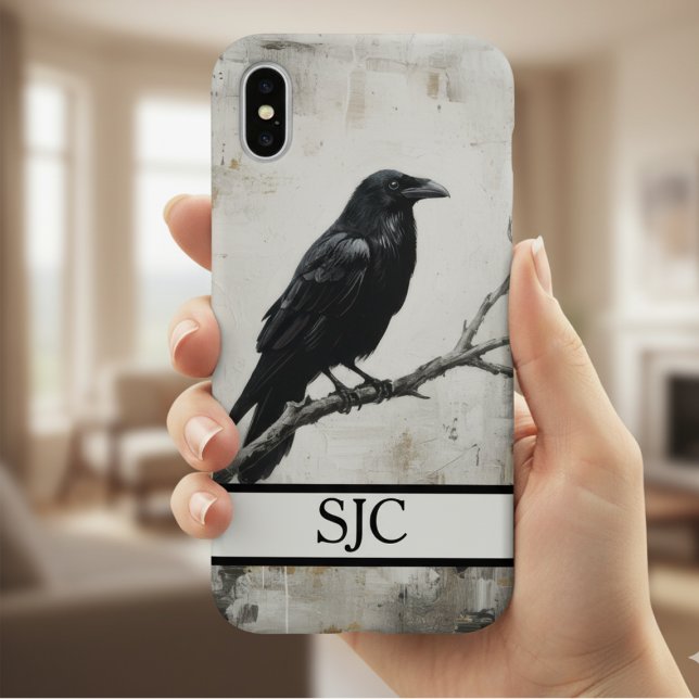 Coque iPhone 16 Corbeau Morose Académie Sombre Monogramme (Gothic raven phone case)