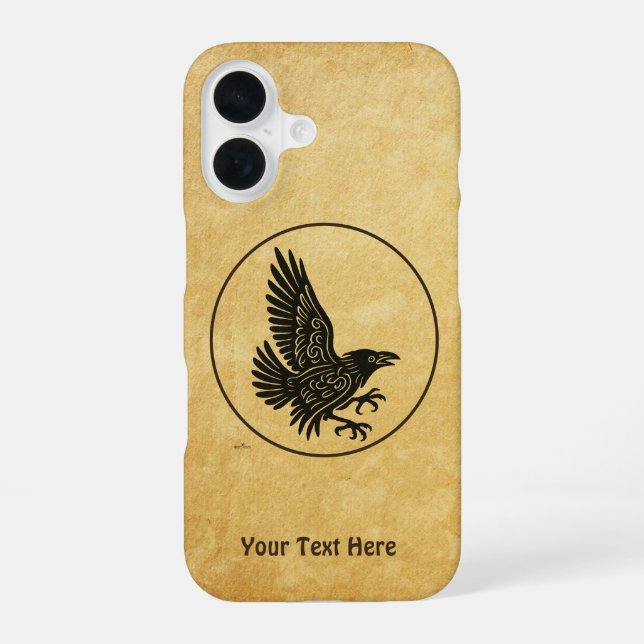 Coque iPhone 16 Corbeau norrois dansant (Verso)