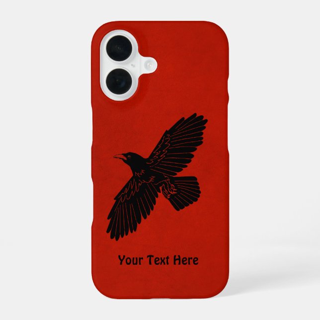 Coque iPhone 16 Corbeau sur fond rouge  (Verso)
