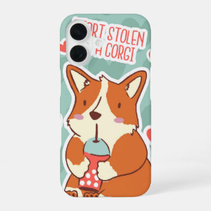 Coque iPhone 16 Corgi Cutie Boba Love Funny Chien Téléphone