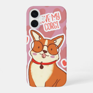 Coque iPhone 16 Corgis Amoureux Cœurs et Fleurs Kawaii