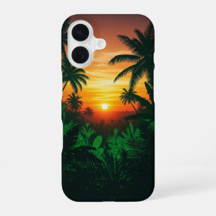 Coque iPhone 16 Coucher de soleil dans la jungle vintage